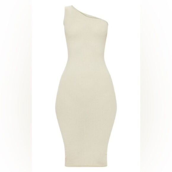 Pretty Little Thing Sage Green Rib Knit One Shoulder Dress Womens 6 NEW - Picture 3 of 11